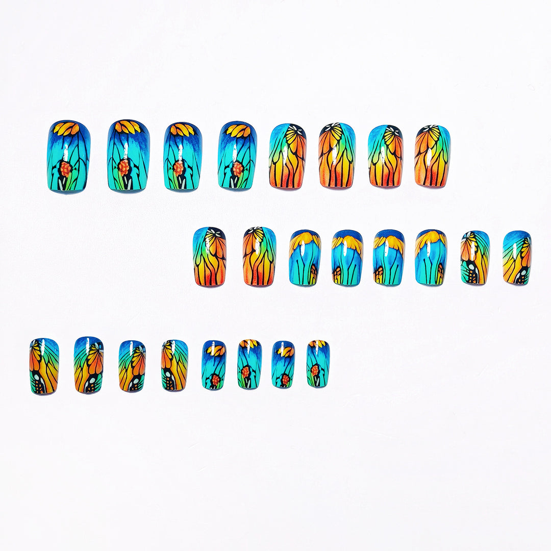 Artificial nails with floral design and bright colors Stornfield