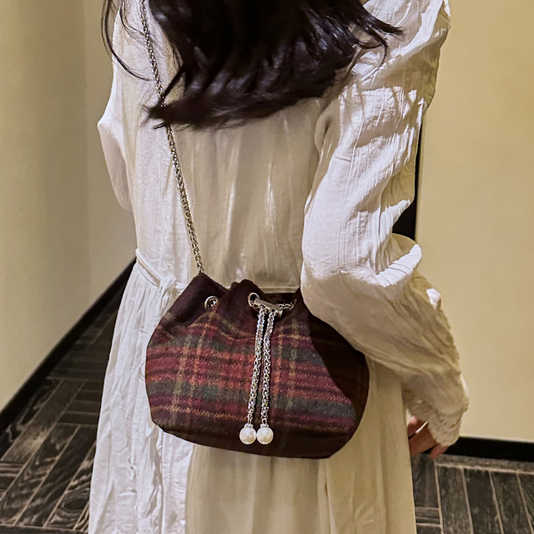Plaid Drawstring Shoulder Bag