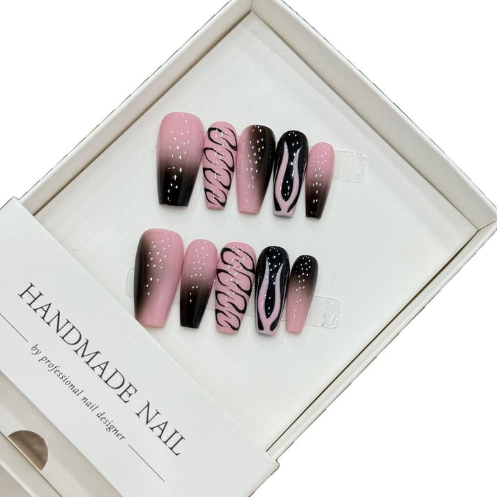 Artistic Press-On Nail Set with Unique Abstract Designs