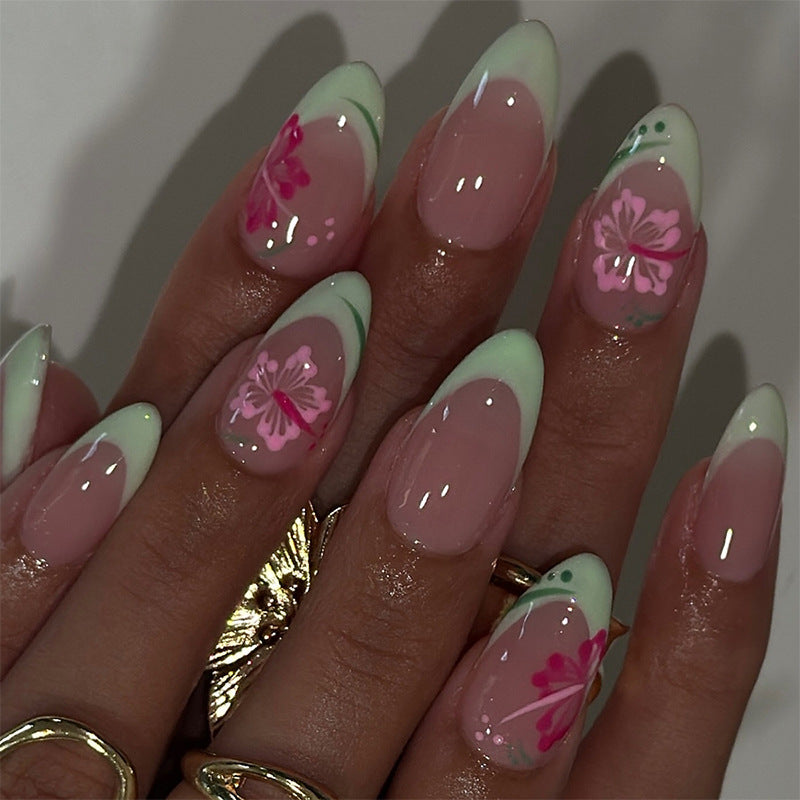 Acrylic nail set with stylish floral tips Stornfield