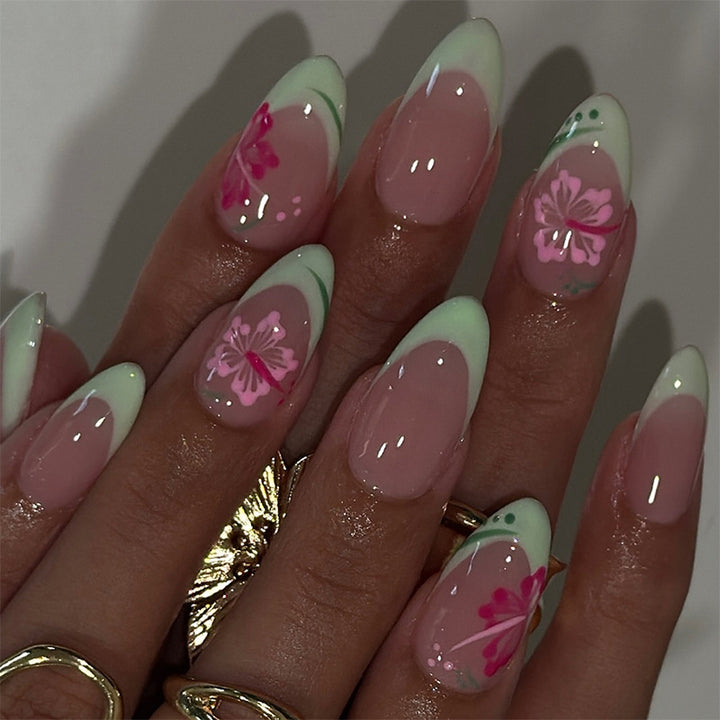Acrylic nail set with stylish floral tips Stornfield