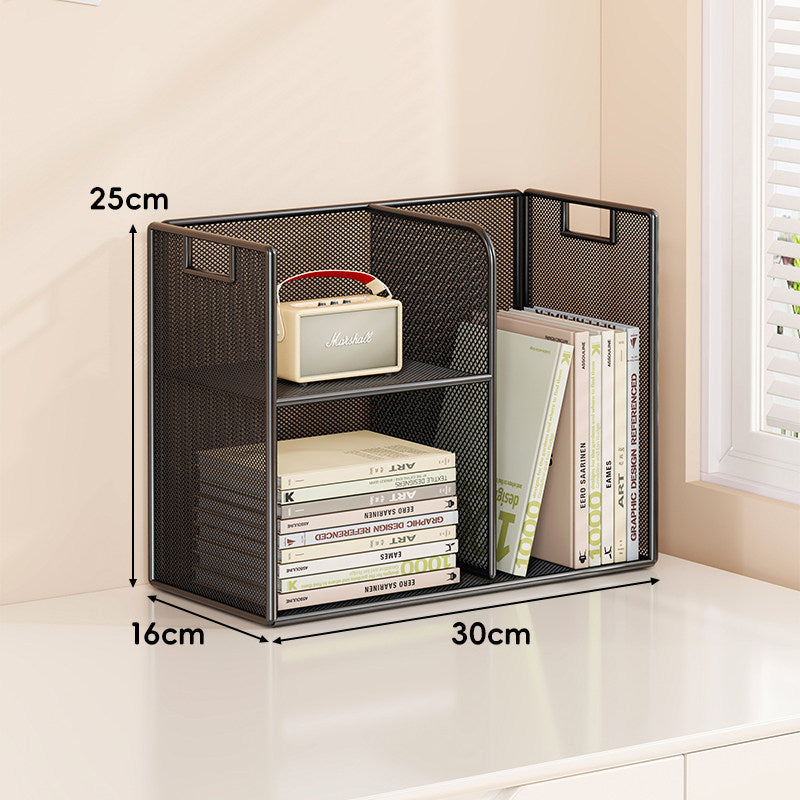 Mesh Tiered Desktop Organizer Shelf with Handle Cutouts