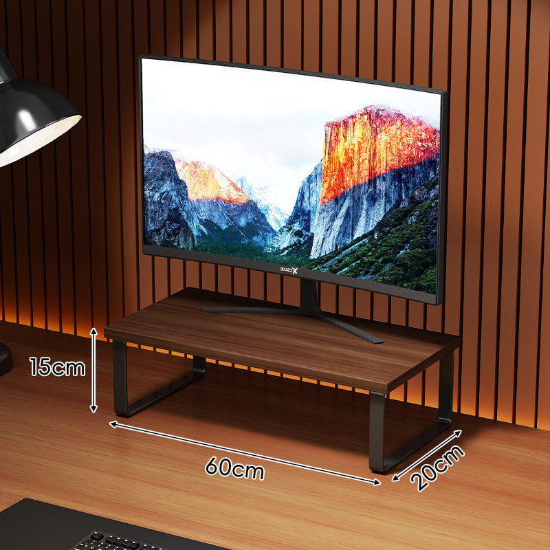 Compact Wooden-Top Monitor Riser Stand with Metal Frame and Under-Shelf Storage