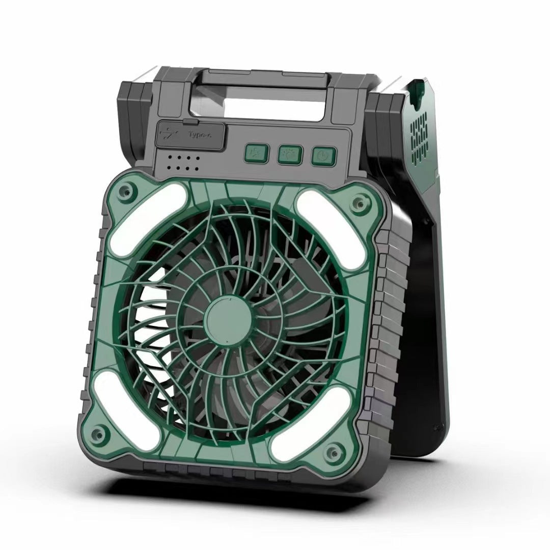Unisex portable battery fan with LED work light power bank function and foldable handle Stornfield