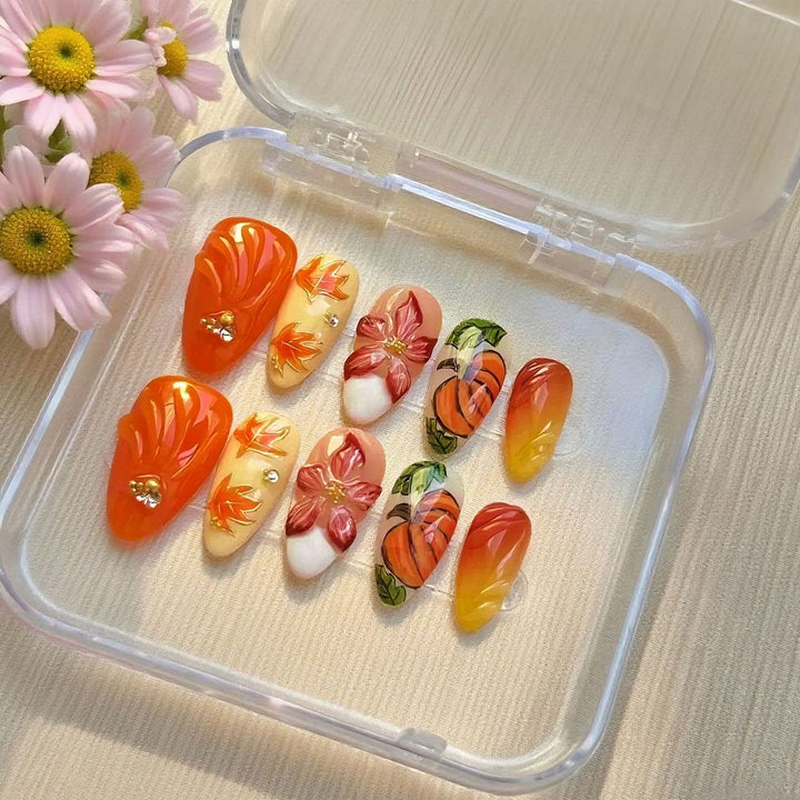 Artificial nail set with floral and autumn designs Stornfield