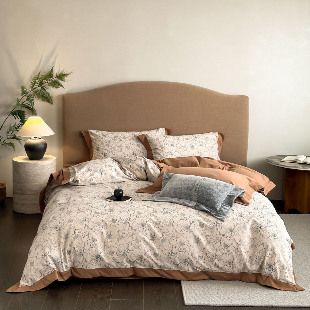 Elegant Reversible Duvet Cover and Pillowcase Set with Jacquard Flower Panel and Fine Quilted Edge
