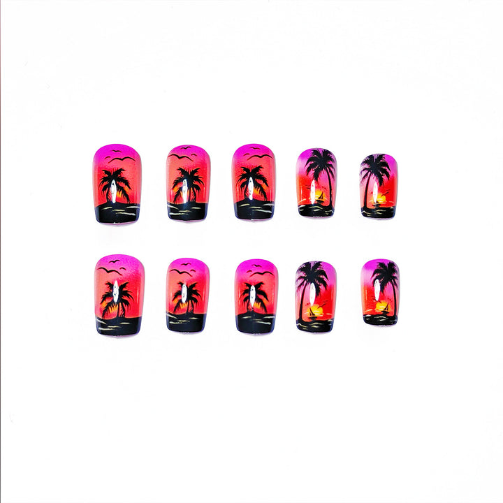 Artificial nails with tropical beach motif Stornfield