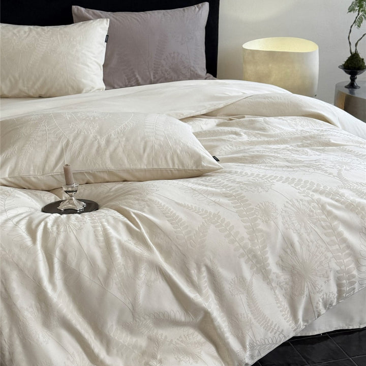 Jacquard Botanical Cotton-Sateen Duvet Cover Set with Hidden Closure