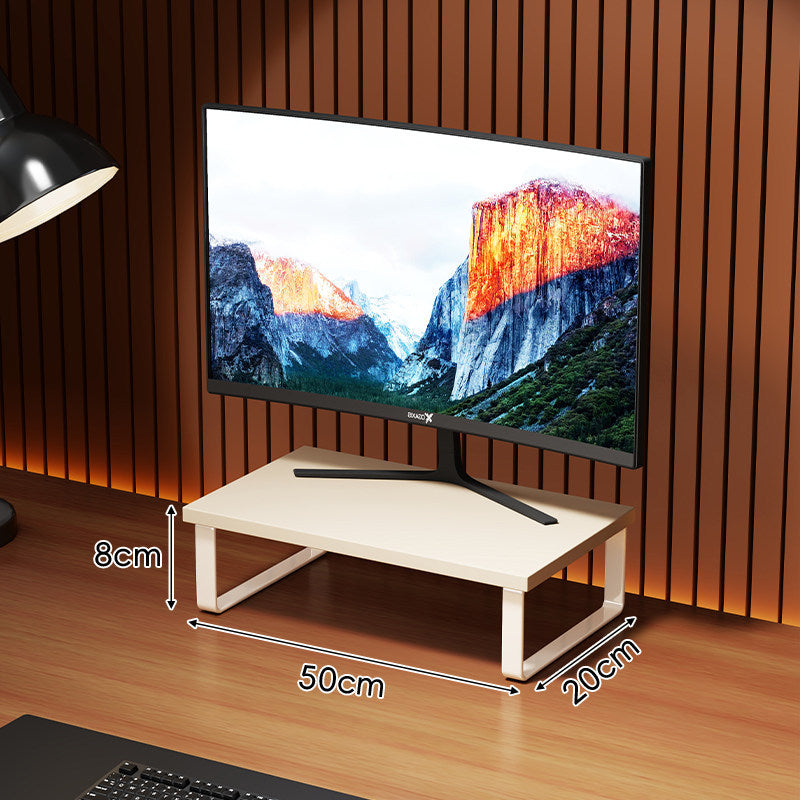Compact Wooden Monitor Riser with Metal Frame and Under-Shelf Storage