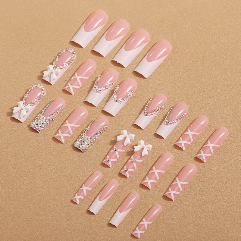 Elegant artificial nails with rhinestones and floral design Stornfield