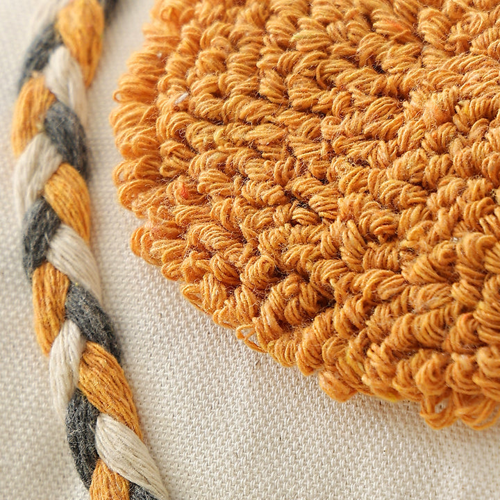 Boho-woven decorative cushion with textured chenille applications Stornfield
