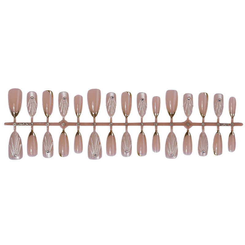 Artificial nail set with elegant shell design and glitter accents Stornfield