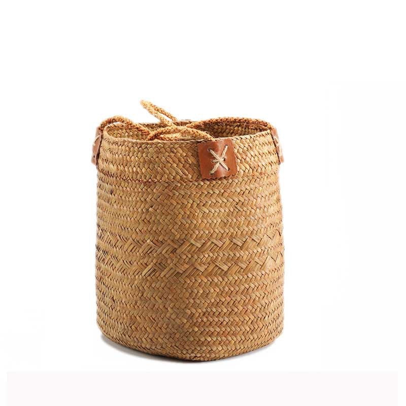 Unisex Handwoven Storage Basket with Leather Handles Stornfield