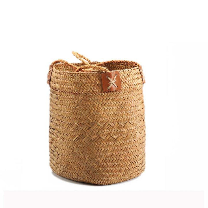 Unisex Handwoven Storage Basket with Leather Handles Stornfield