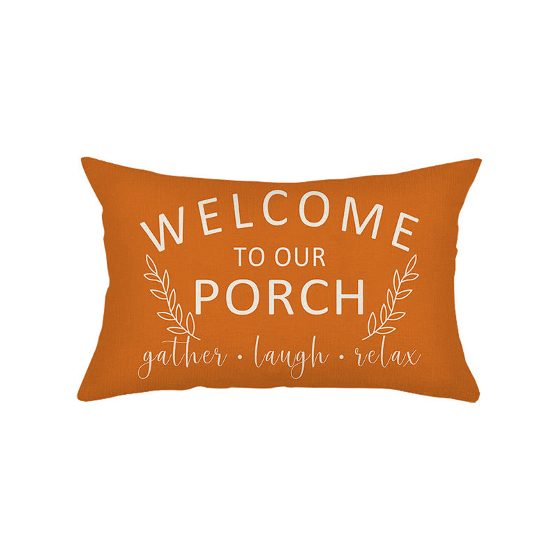 Rectangular Linen-Texture Lumbar Throw Pillow Cover with 'Home Sweet Home' Script & Hidden Zipper