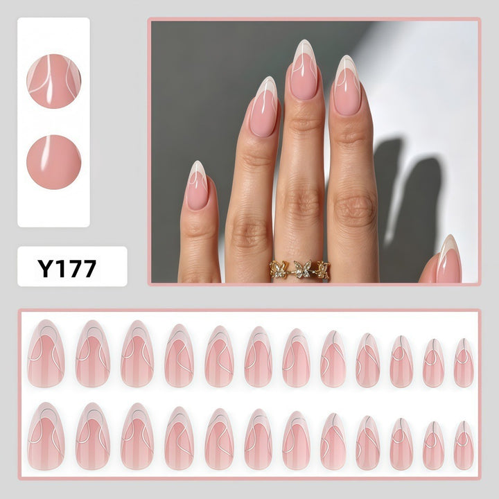 Artificial nails with elegant French design and curved accents Stornfield
