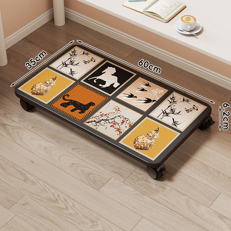 Low-Profile Wheeled Under-Bed Storage Tray with Cartoon Non-Slip Top