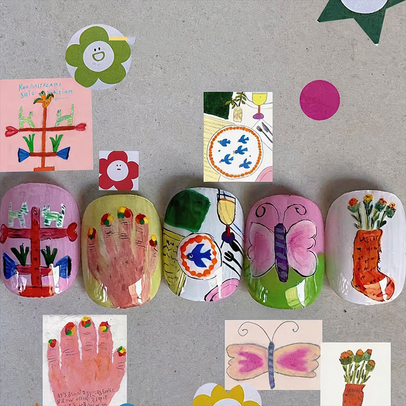 Artistic Cat-Themed Press-On Nail Art Set Stornfield