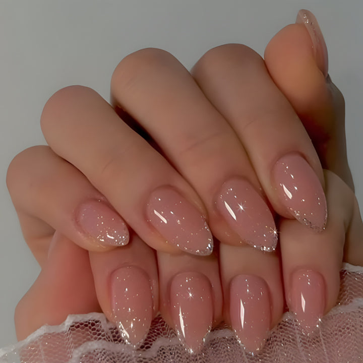 Elegant Glittered Almond-Shaped Press-On Nail Tips Stornfield