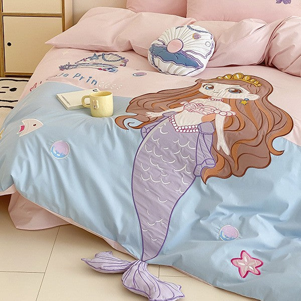 Children's Cartoon Bear Cotton Duvet Cover Bedding Set with Plush Pillow Shams