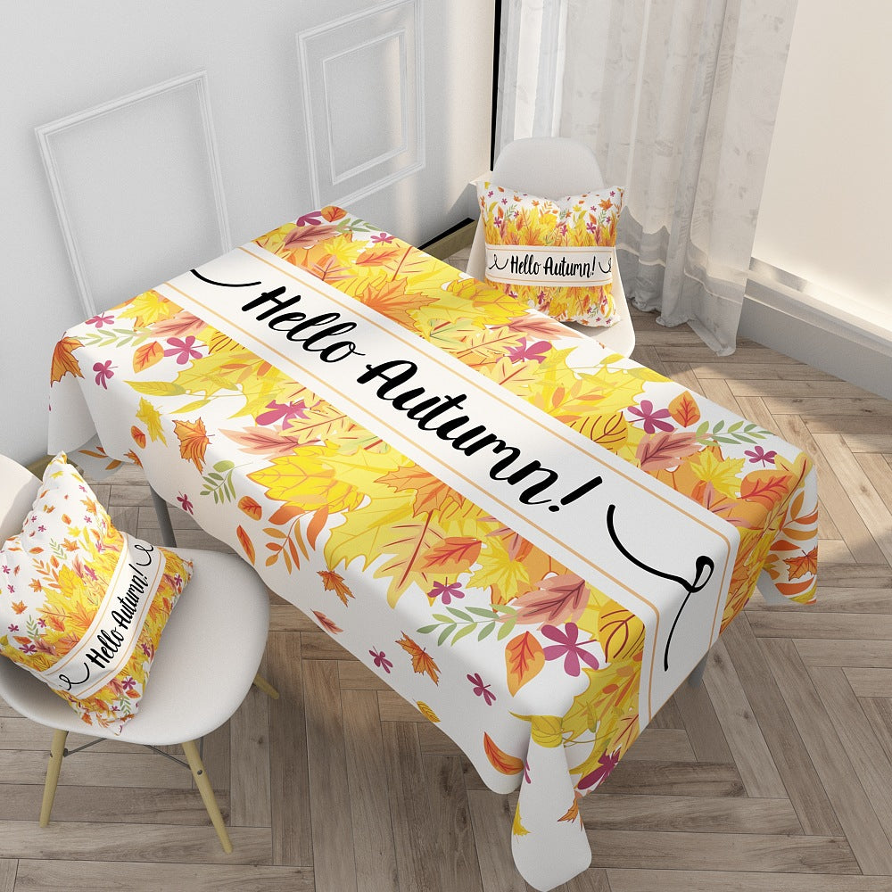 Decorative Cotton-Linen Tablecloth with Fox and Botanical Print, Stain-Resistant Dining Table Cover