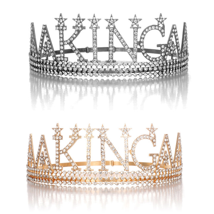 Ladies Glittering Birthday Crown with a Regal "Birthday King" Sash Set Stornfield
