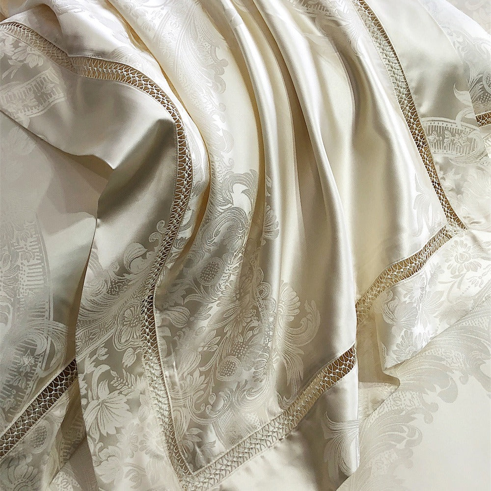 Silk-Feel Jacquard Duvet Cover Bedding Set with Decorative Embroidered Border