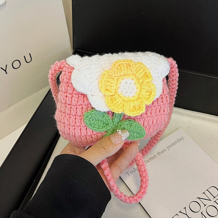Crochet Flower-Detail Handbag