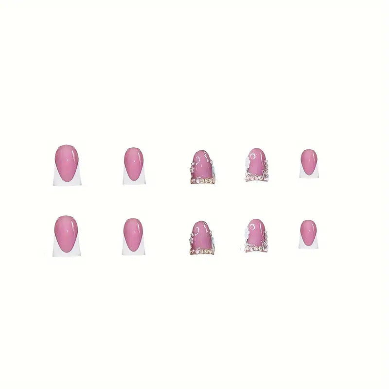 Elegant French Tip Press-On Nail Art with Rhinestone Accents Stornfield