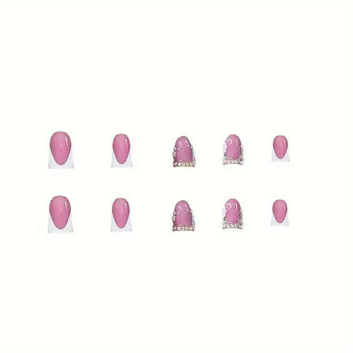 Elegant French Tip Press-On Nail Art with Rhinestone Accents Stornfield