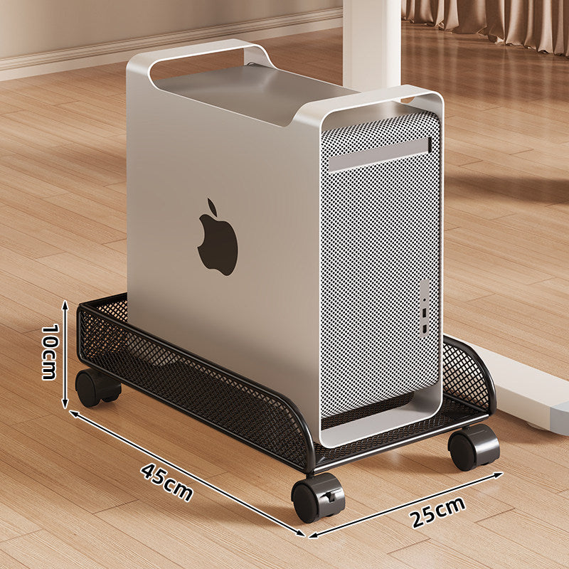 Mobile Desktop CPU Tower Stand with Mesh Side Guards Wooden Base and Locking Casters