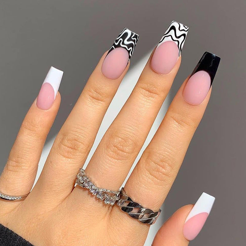 Artful Nail Extensions with Modern Monochrome Design Stornfield