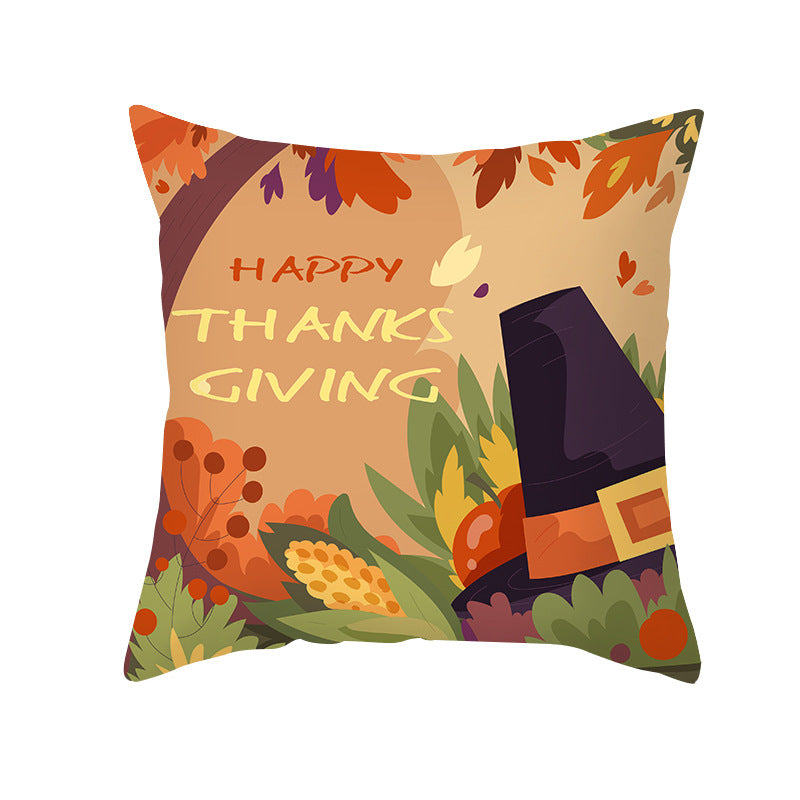Square Removable Linen-Blend Thanksgiving Pumpkin Watercolor Throw Pillow Cover
