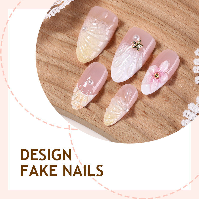 Acrylic nail set with luxuriously designed flower and glitter decorations Stornfield