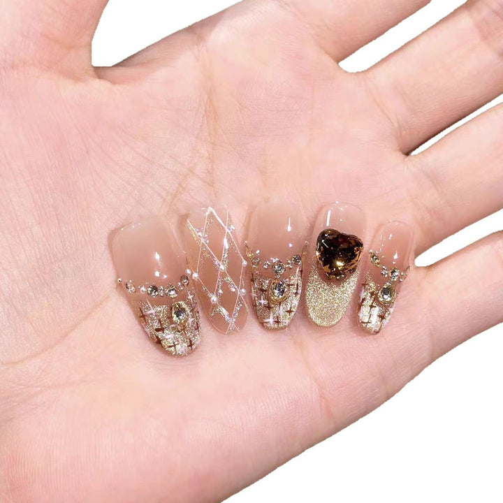 Artistic Press-On Nail Design Set with Heart and Geometric Patterns Stornfield