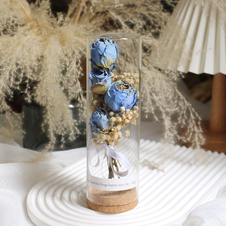 Preserved Flower Display in Elegant Glass Cylinder