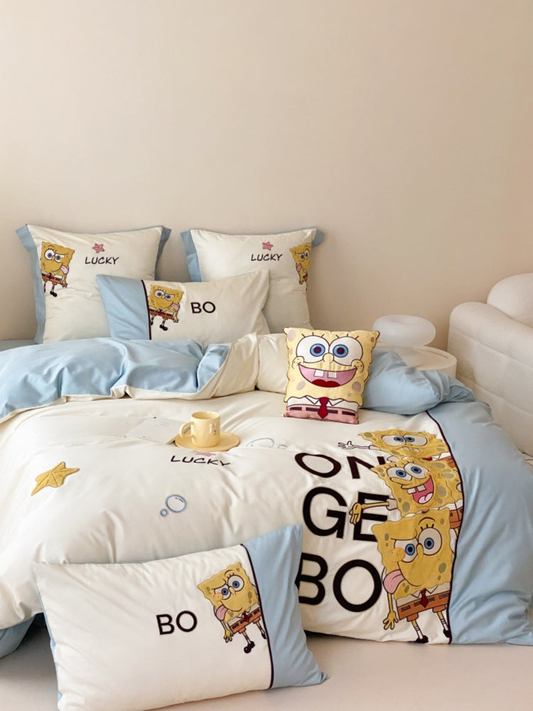 SpongeBob SquarePants-Inspired Cotton Sateen Cartoon Duvet Cover Set with Decorative Shams