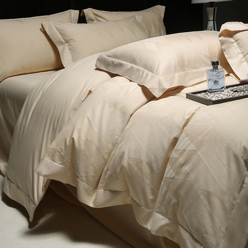 Luxury Jacquard Diamond-Textured Cotton Sateen Duvet Cover Set with Envelope Pillow Shams