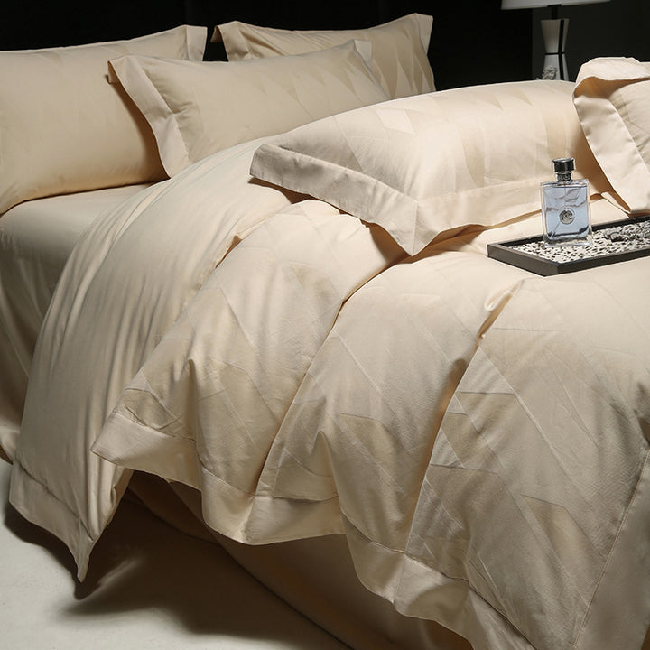 Luxury Jacquard Diamond-Textured Cotton Sateen Duvet Cover Set with Envelope Pillow Shams