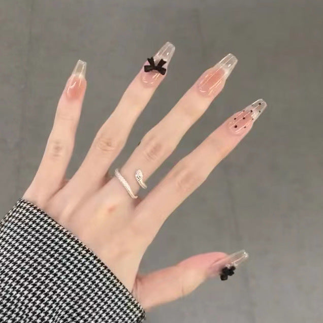 Stylish Long Press-On Nail Set with Bow Accents Stornfield