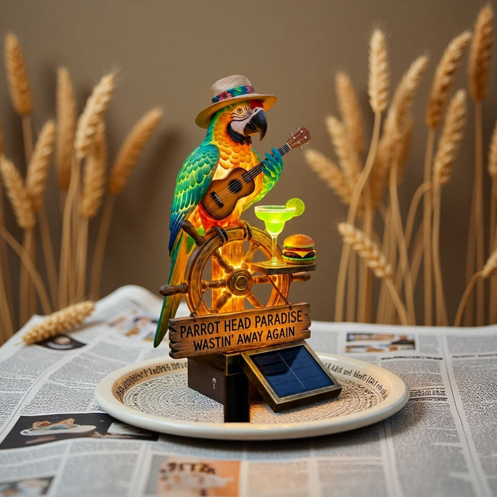 Decorative figure of a funny parrot with drink and guitar Stornfield