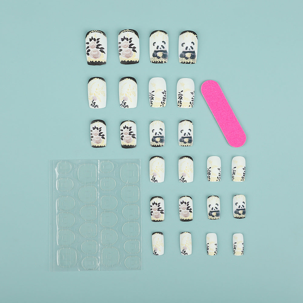 Artificial nails with floral panda design Stornfield