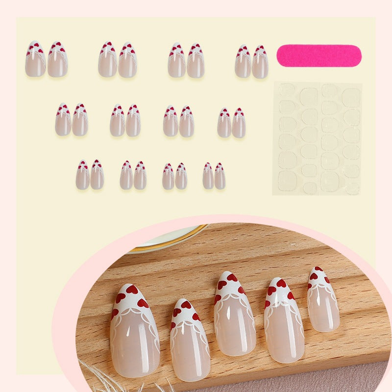 Artificial nail set with stylish flower and lace embellishments Stornfield