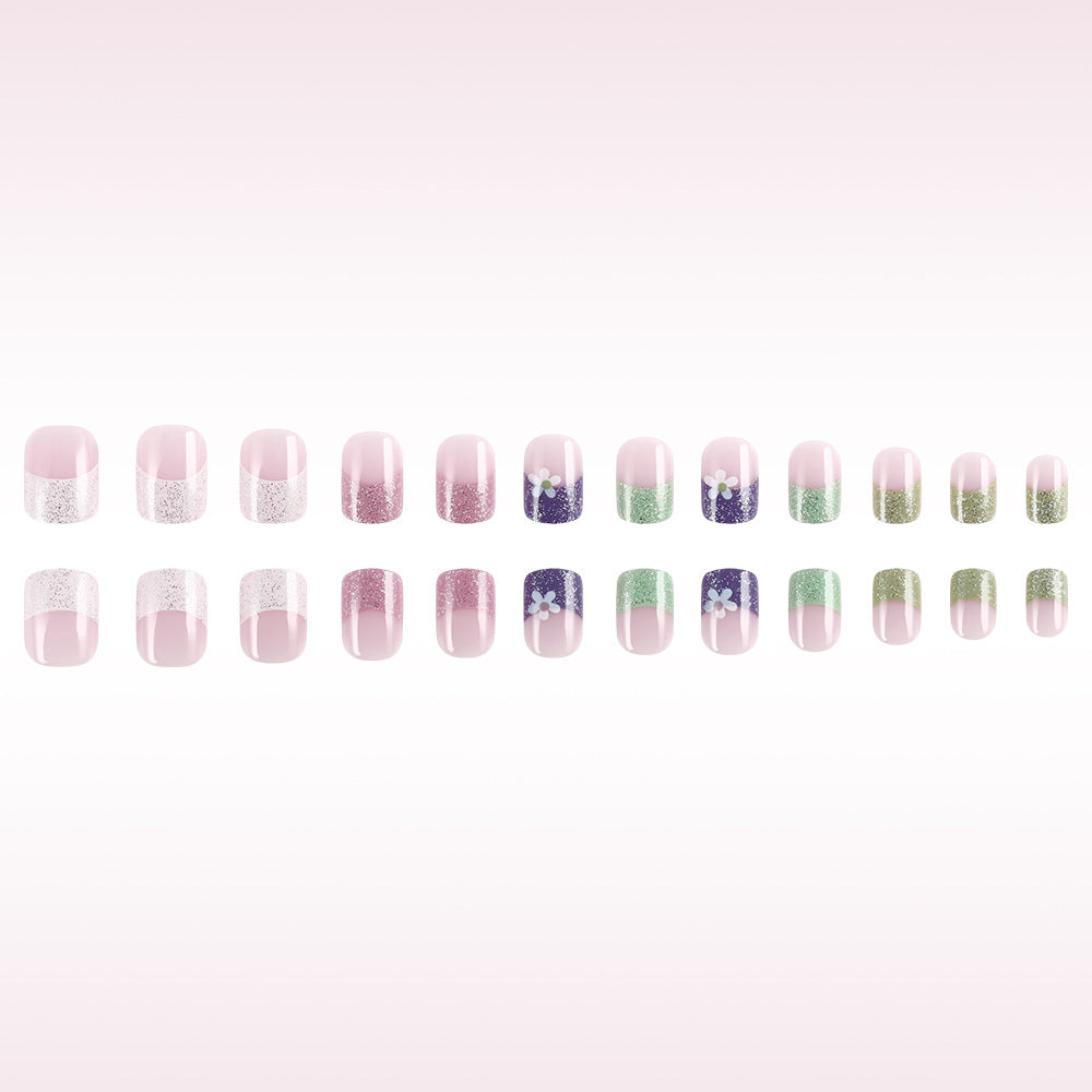 Glittery Pastel Floral Press-On Nails Stornfield