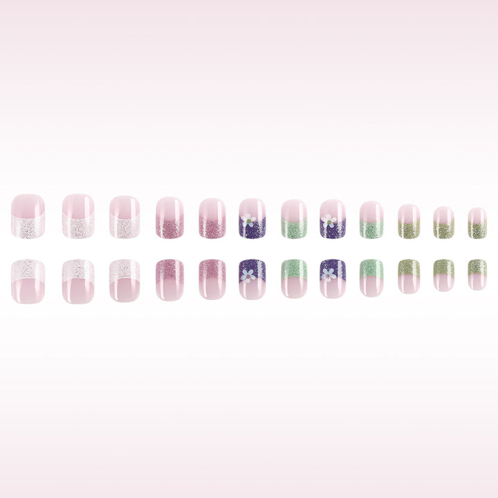 Glittery Pastel Floral Press-On Nails Stornfield