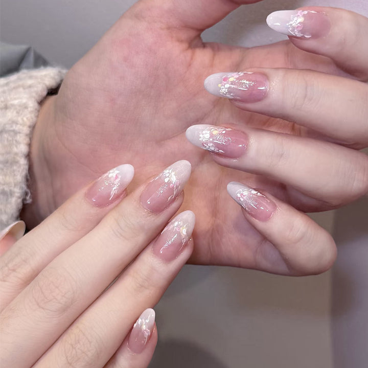 Elegant Floral French Tip Press-On Nails Stornfield