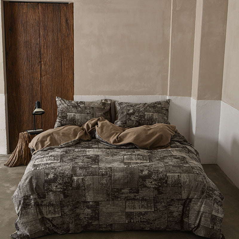 Textured Patchwork Cotton-Blend Duvet Cover Set with Pillow Shams