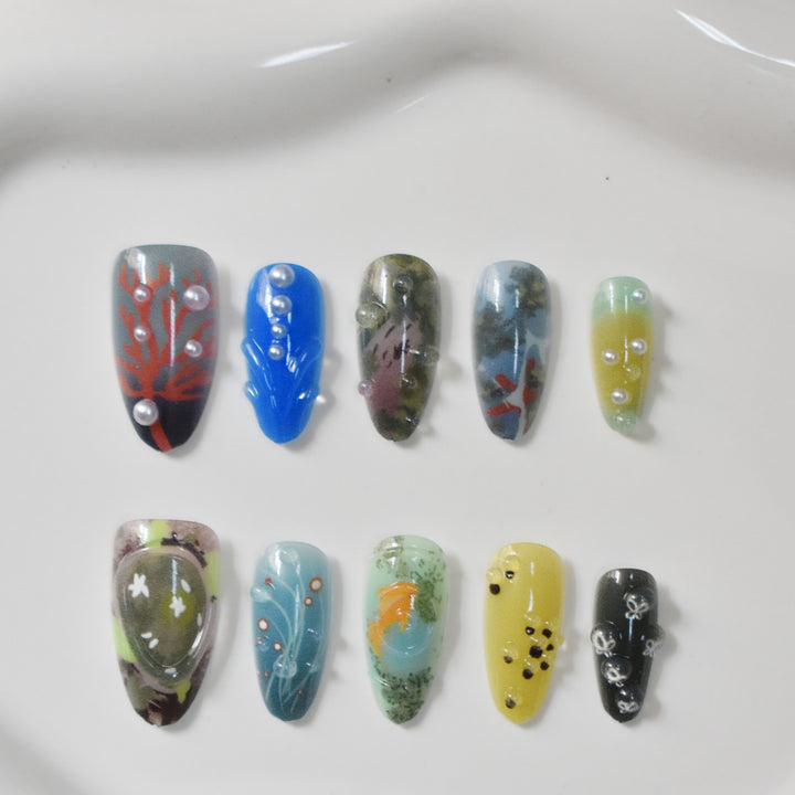 Artistic Ocean-Inspired Press-On Nails Stornfield