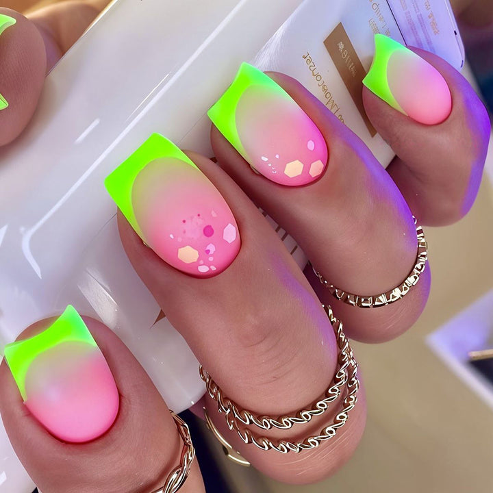 Elegant Artificial Nails with French Manicure and Glitter Effects Stornfield