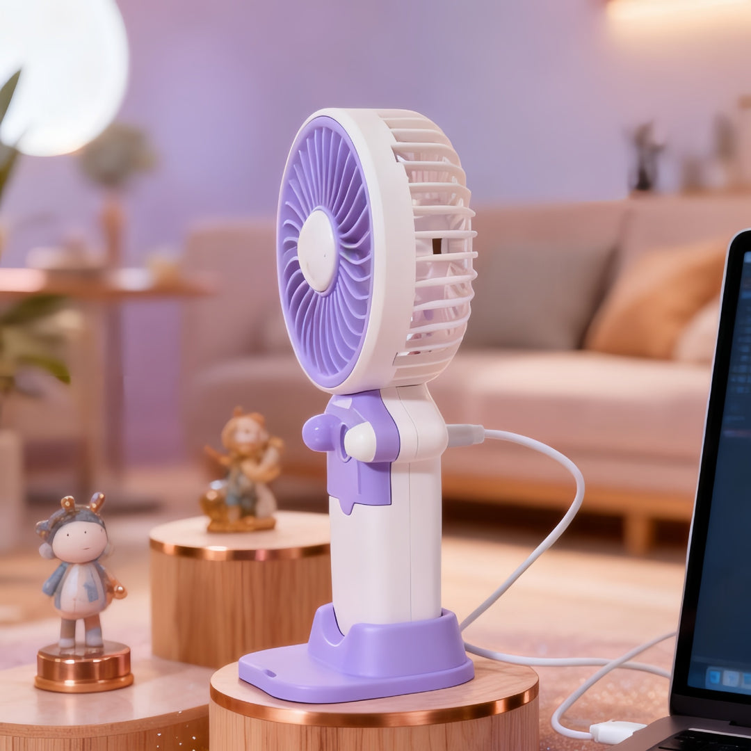 Women's Portable Hand Fan with USB Charging Function and Flexible Tilt Adjustment Stornfield